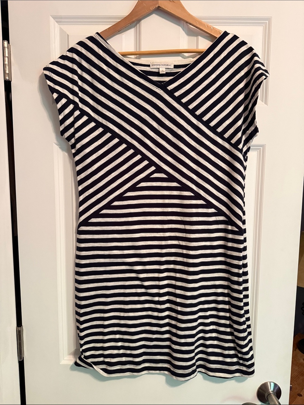 Banana Republic Navy and White Striped Mini T-shirt Dress